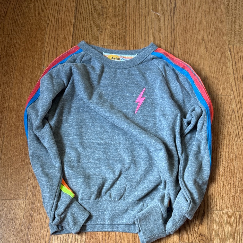 Aviator Nation Gray Sweatshirt with Rainbow Stripes